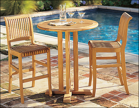 Giva Gradea Teak Outdoor Garden Patio 3 PC Round Bar Table Armless Chair Set